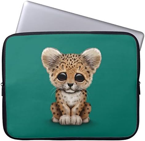 Eratio Cute Baby Leopard Cub on Teal Blue Laptop Sleeve 15 Inch Macbook Air Case Macbook Pro Sleeve and 15 Inch Laptop Bag