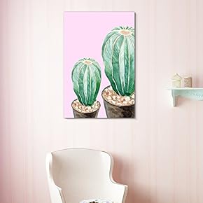 Potted Cactus Pink Background - Canvas Art