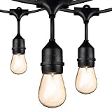 Outdoor String Lights 48Ft Edison Vintage Commercial Grade Lights with 15xE26 Base Sockets & S14 Bulbs, Weatherproof Connectable Strand for Porch Garden Deck Backyard Cafe Bar Wedding Party, Black