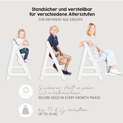 roba Sit Up III Baby High Chair with Removable Footrest and Safety Straps – Adjustable Height – White Wood