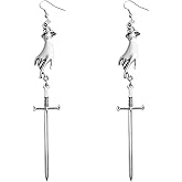 Vintage Hand Sword Dangle Earrings for Women Silver Tone Lightweight Long Charms Drop Dangling Hook Stud Unique Gothic Jewelry for Halloween Christmas Unisex