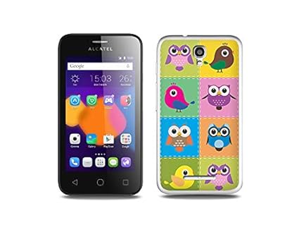 etuo Handyhülle für Alcatel One Touch PIXI First - Hülle, Silikon, Gummi Schutzhülle - Bunte Vögel