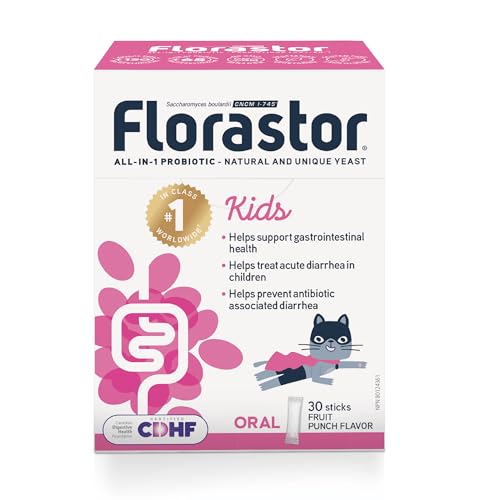 Florastor Kids - Saccharomyces Boulardii CNCM I-745 - Daily All in One Probiotic - Supports Gut Health & Immune System -The #1 Probiotic in class Wordlwide - For Kids - Fruit punch Flavor - 30 sticks