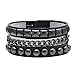 Zysta Men Women Triple Row Studded Chain Genuine Leather Punk Rock Gothic Biker 38mm Wide Cuff Bracelet Adjustable Bangle Wristband Wrap