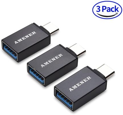 USB Type C Adapter 3 Pack, Amener Mini USB-C Type-C (male) to USB 3.0 (female) Adapter for Samsung Galaxy S8 S8+, MacBook Pro, Nintendo Switch, ChromeBook Pixel, Sony LG and More(Black)