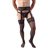 Mens Thigh High Suspender Pantyhose Sexy Sissy Lace Garter Belt Over Knee Long Tights Stockings
