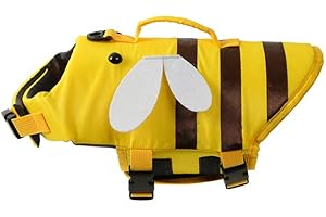 AZA Dog Life Jacket Shark Life Vest with Rescue Handle Cute Bees Costume Girl Adjustable High Buoyancy Swimwear for Small Medium Large Dogs Boy Swimsuit Clothes for Pets (XS,Bees)