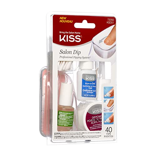 KISS Salon Dip Professional Dipping System Dip Powder Nail Kit, No UV Light Needed, Includes 40