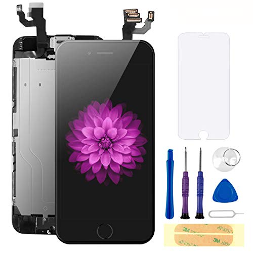 Compatible with iPhone 6S Screen Replacement Black 4.7 Inch Full Assembly LCD Display Digitizer with Front Camera, Ear Speaker, Proximity Sensor and Repair Tool Kit (A1700, A1688,A1633)
