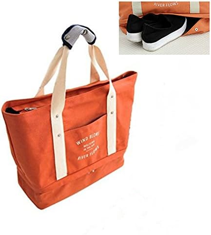 Rocoke Travel Duffel Luggage Bag Large Capacity Canvas Shoulder Handbag for Men Women (Orange)