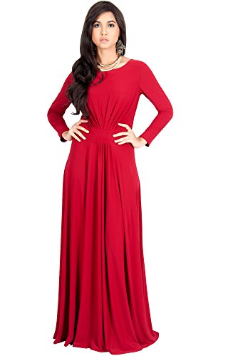 KOH KOH Women Long Full Sleeve Sleeves Flowy Empire Waist Fall Winter Modest Formal Floor Length Abaya Muslim Gown Gowns Maxi Dress Dresses, Crimson Red L 12-14 (3)