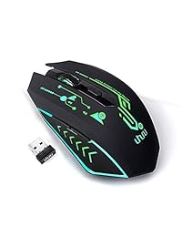 UHURU Ratón inalámbrico para juegos, 2,4 G USB recargable con 4 niveles DPI, 5 botones programables y 7 cambio automático de color LED, MMO PC Gaming Ratón para ordenador, portátil, Mac, Tablet