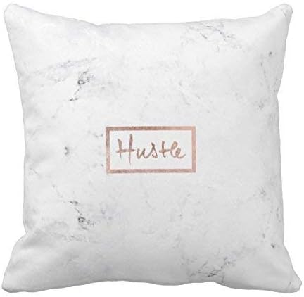 Modern Hustle Typography Rose Gold White Marble Cotton Canvas Throw Throw Pillow Case Cover 18 x 18 Inches Square Cushion Cover for Sofa(Not Real Gold, Just Print Pattern Pillow Cover)