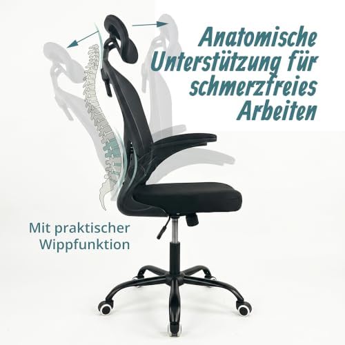 Bürostuhl, höhenverstellbar, drehbar, Wippfunktion, schwarz