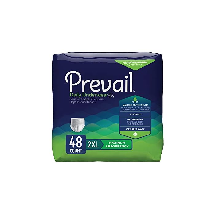 Prevail Adult Incontinence Underwear for Men & Women, Maximum Absorbency, XX-Large, 48 Count