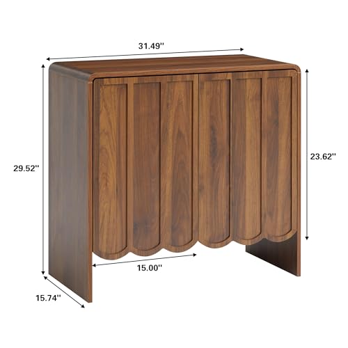 Sideboard Buffet Cabinet Set of 2, Accent Storage Cabinet with 2 Doors, Farmhouse Wood Cabinet with Adjustable Shelves and Wave Panel for Living Room, Dining Room, Entry - Walnut