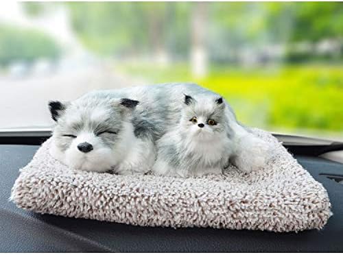 Happy Hour US Mini Petzzz Puppy Emulation Sleeping Breathing Dog Mother and Child Toy Pet with Activated Carbon Bed for Car Dash - Siberian Husky (#2)