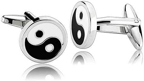 AnaZoz Jewelry Stainless Steel Mens 1 Pair Cufflinks Tai Chi Symbol Yin Yang Black White Men's Cuff Links
