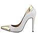 Loslandifen Womens Closed Pointed Toe High Heels Mix Gold Leather Pumps(302-1PingJin42,white)