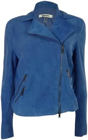 DKNYC Women's Goat Skin Suede Biker Jacket (10, Deep Cobalt)