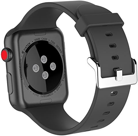 Apple Watch Series 3 Sport Band 38mm, NSR New Design Soft Silicone Replacement Band with Stainless Steel Buckle Clasp for Series 3 / Series 2 / Series 1 38mm - Black
