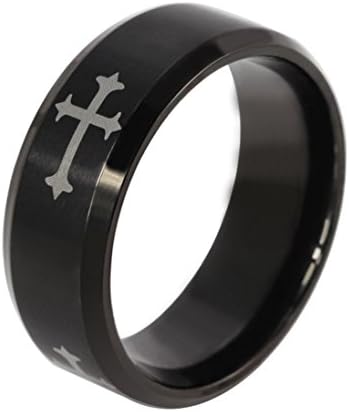Stainless Steel Flory Cross Ring,Black,Size 10