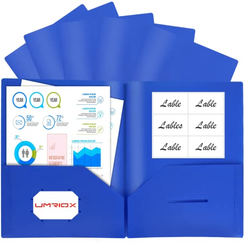 Umriox 2 Pocket Folder (Blue, 6 Packs), Paper Folders with Pockets