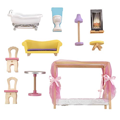 KidKraft Kaylee Wooden Dollhouse, Almost 4 Feet Tall with Elevator, Stairs and 10 Accessories