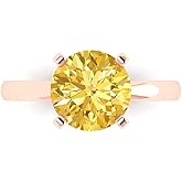 Clara Pucci 14K Solid Rose Gold 3 ctw Citrine Solitaire Ring for Women | Anniversary, Birthday Gift | 9.0mm Round Cut