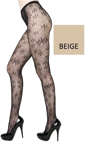 Retro Flower Burst Diamond Fishnet Pantyhose (Regular, Beige)