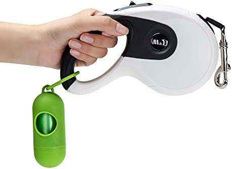 Retractable Dog Leash - 16.5Ft Lead Dog Leash for Small Medium Large Dogs，Up to 80lbs,360°Tangle Free, One Button Brake,Pause and Lock,Dog Waste Dispenser and Bags included (White)