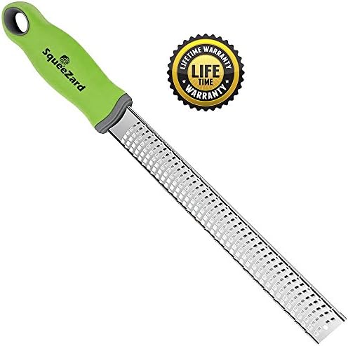 Cheese Grater, Lemon Zester - Professional Kitchen Tool - Stainless Steel Blade for Parmesan, Garlic, Nutmeg, Ginger, Coconut, Citrus - Dishwasher Safe - Green
