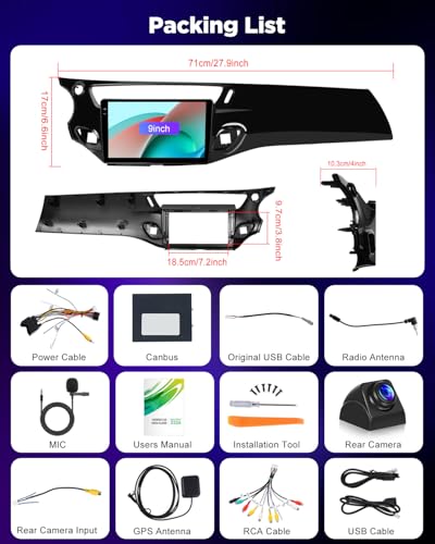 NHOPEEW 4+64G Android Car Radio for Citroën C3 2009-2016 with Wireless Carplay and Android Car – 9 Inch incell Screen Support WiFi GPS Steering Wheel Controls + Reversing Camera, Canbus