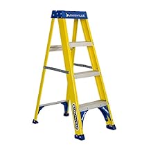 Stanley SXL3112-04 Escalera de fibra de vidrio tipo I, 113 kg de capacidad de carga, 1,2 m, con parte superior multifuncional, Louisville Ladder, 4-Feet/250lb