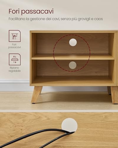 Mobile TV per Televisore fino a 60 Pollici, Armadietto per TV con 2 Ante, Ripiani Regolabili, Lungo 140 cm, per Soggiorno, Camera da Letto, Rovere Naturale e Bianco Crema LTV027N01