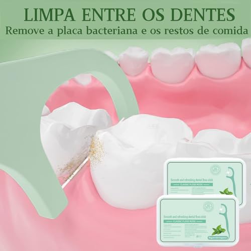 GODREAM Fio Dental com Haste 2 em 1, Kit com 200 Unidades para Limpeza Bucal Profunda, Macio e Resistente, Fácil de Usar, Palitos Interdental, Ideal para Viagens e Uso Diário, Menta
