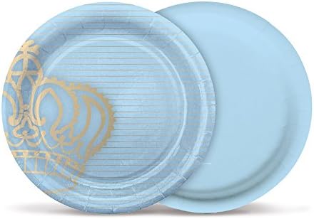 Prince Birthday Party Blue &amp; Gold Paper Small Plates 18 cm / 7.1 Inches Approx. 8 Pack - Cardboard Boy Baby Shower, First Birthday Party, It's a Boy, Party Supplies