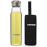 TOPOKO Handmade 18.5 Oz Glass Water Bottle-Extra Strong Crystal Glass Bottle And Handmade Colorful Handle Nylon Sleeve (Black)