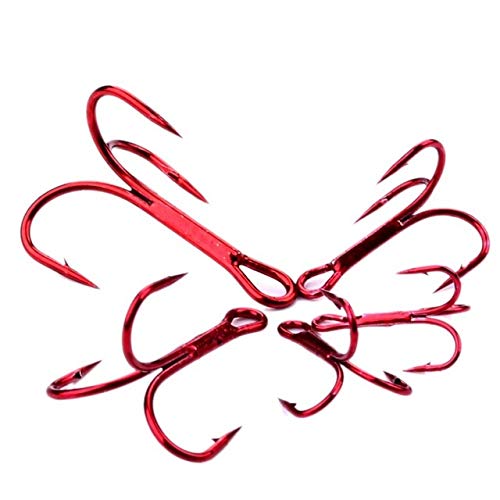BeesClover Baitholder 50Pcs/Box Fishing Hooks Tackle 2#-10# Fishing Hooks High Qulity Treble Hooks Red 4 One Size