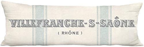 French Country Farmhouse Villefranche-sur-Saone Birds Egg Blue Grain Sack Style Pillow with Insert