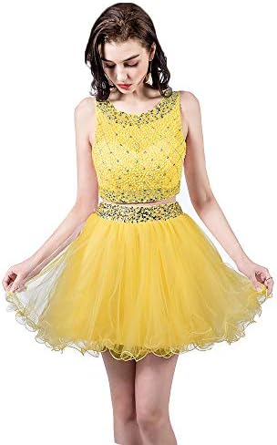 TANGFUTI Two Piece Homecoming Dresses Short Beaded Tulle Prom Gowns