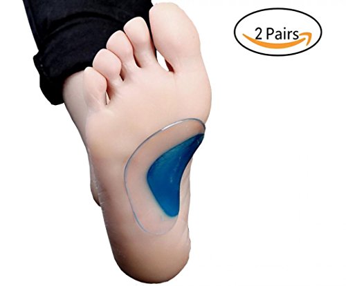 Silicone Arch Support Insoles Flat Feet Correction Set of 2 Pairs Gel Orthopedic Orthotic Insoles Cushion Relieves Pain and Reduces Pressure