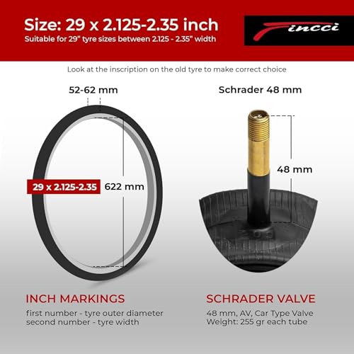 Fincci 29 MTB Air Tubes - Pair of Inner Tubes Road Bike 29 x 2.1 x 2.20 x 2.35 Inches for Mountain Road Bike ebike MTB Hybrid Bicycles - Schrader Inner Valve 48 mm - Pack of 2