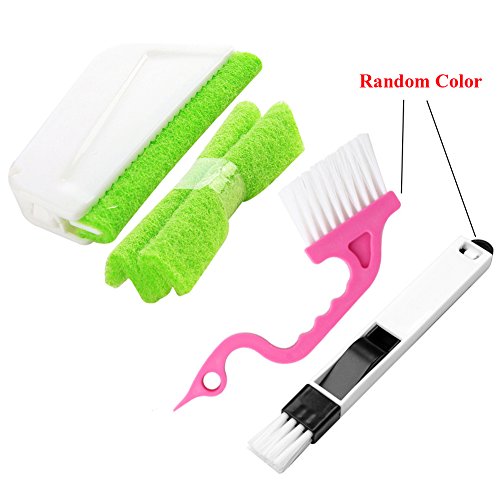 Trycooling 3-in-1 Multi-functional Cleaning Brushes (Window Groove Brushes+Dustpan Brushes+Orbit Brushes) Hand-held Groove Gap Cleaning Tools (Random Color)