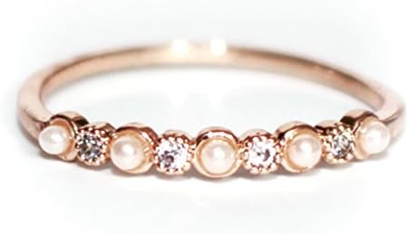 Excelsia "Alternate" 14K Rose Gold-Plated Ring with Simulated Pearl, Size 5.5