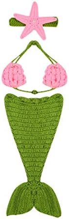 Crochet Mermaid Tail Costume Set Newborn Photography Props Green for baby 0-3 months