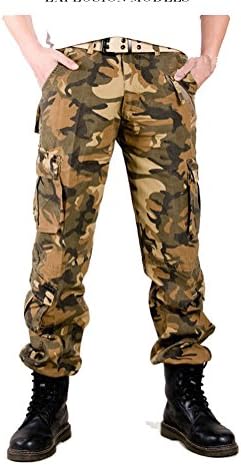 Men's Military Style Camouflage Camo Army Combat Outdoor Cargo Long Pants K16 Yellow Camo 34