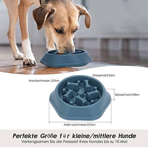 LEACOOLKEY Langsamer Futter Hundenapf,Puzzle Hundefutternapf Anti-Schlucken Interaktiver Hundenapf und Wasser-Hundenapf für kleine/mittelgroße Hunde, Blau, 360ml