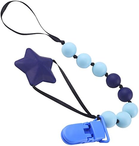 Chew Pacifier Clip | Cute Soft Baby Pacifier Teether Soother Beads Clip Holder | Hygienic Durable Non-Toxic Heat Resistant Silicone for Boy Girl | Universal Fit Clip for Bibs Blanket Stroller | 1358.2