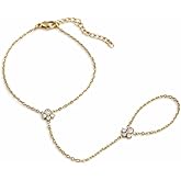 Faire de la Mode Waterproof Droplet Hand Chain – 14k Gold PVD Plated Stainless Steel Bracelet Ring with Pear Cut CZ Stones, Adjustable Gold Jewelry for Women